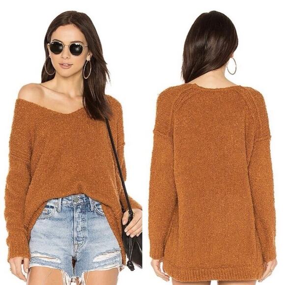 Free People Oversized Nubby V-Neck Sweater - Picture 1 of 7